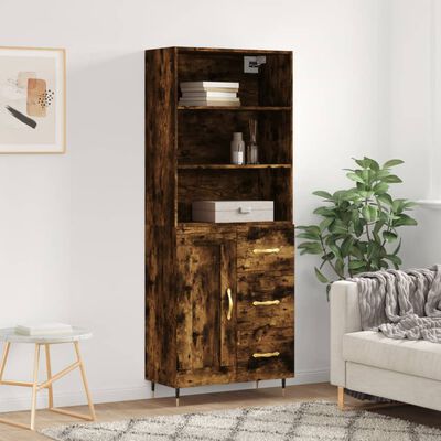 vidaXL Buffet haut Chêne fumé 69,5x34x180 cm Bois d'ingénierie