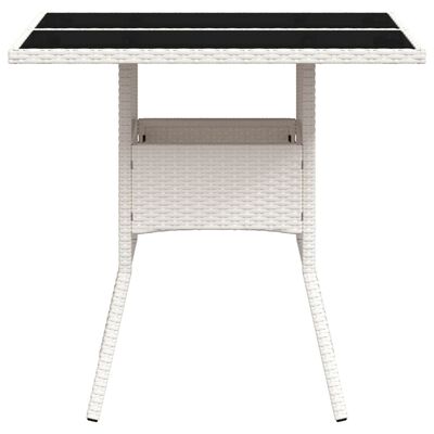 vidaXL Table de jardin dessus en verre blanc 80x80x75cm résine tressée