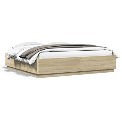 vidaXL Cadre de lit avec LED sans matelas chêne sonoma 200x200 cm