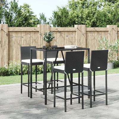 vidaXL Ensemble de bar de jardin 5 pcs avec coussins noir poly rotin