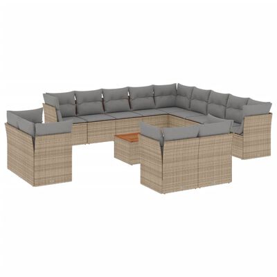 vidaXL Salon de jardin avec coussins 14 pcs beige résine tressée