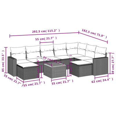 vidaXL Salon de jardin avec coussins 10 pcs beige résine tressée