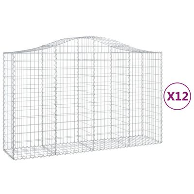 vidaXL Paniers à gabions arqués 12 pcs 200x50x120/140 cm Fer galvanisé