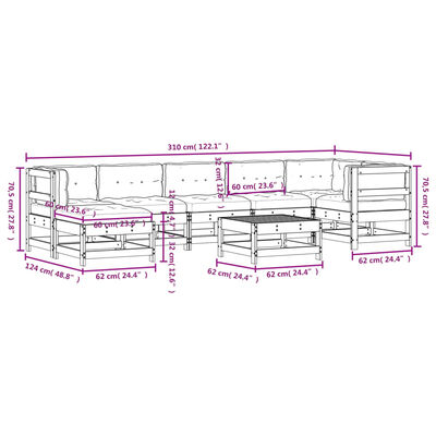 vidaXL Salon de jardin 8 pcs avec coussins bois massif