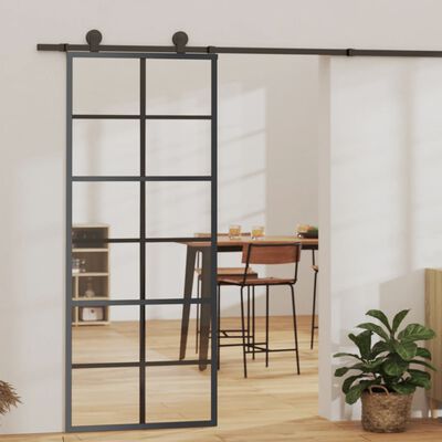 vidaXL Porte coulissante Verre ESG et aluminium 76x205 cm Noir