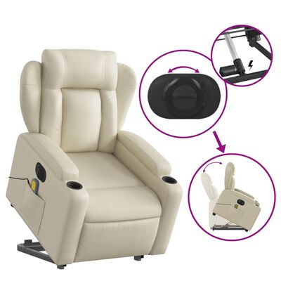 vidaXL Fauteuil inclinable de massage électrique crème similicuir