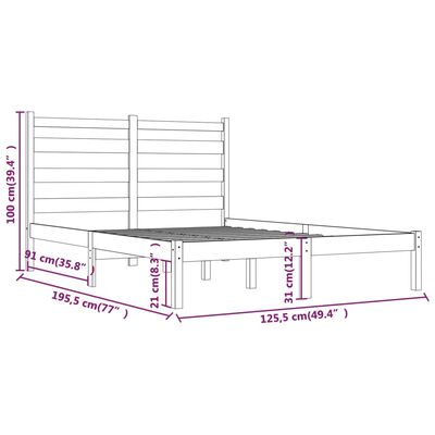 vidaXL Cadre de lit Noir Bois de pin massif 120x190 cm Petit double