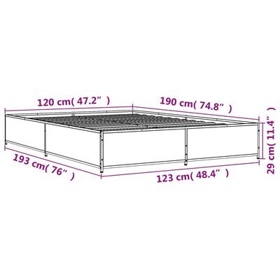 vidaXL Cadre de lit chêne fumé 120x190 cm bois d'ingénierie et métal