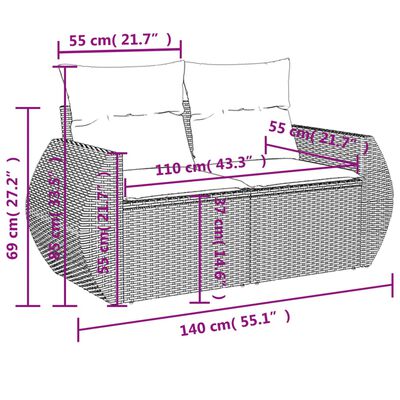 vidaXL Salon de jardin avec coussins 7 pcs gris résine tressée