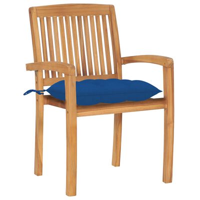 vidaXL Chaises de jardin lot de 2 et coussins bleu Bois de teck massif