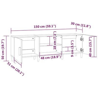 vidaXL Meuble TV Blanc 150x30x50 cm Bois d'ingénierie