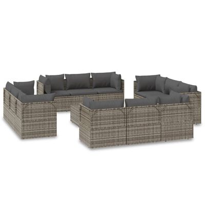 vidaXL Salon de jardin 13 pcs avec coussins Gris Résine tressée