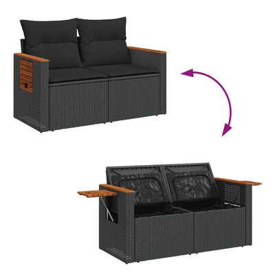 vidaXL Salon de jardin 7 pcs avec coussins noir résine tressée