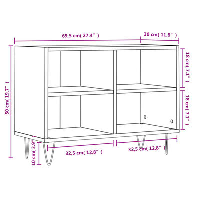 vidaXL Meuble TV gris béton 69,5x30x50 cm bois d'ingénierie