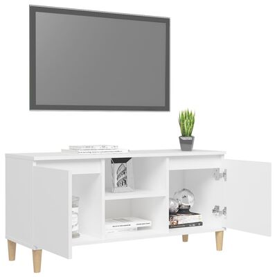 vidaXL Meuble TV avec pieds en bois massif Blanc 103,5x35x50 cm