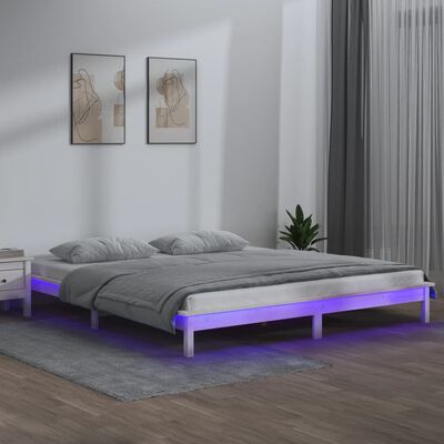 vidaXL Cadre de lit à LED sans matelas blanc 160x200 cm bois massif