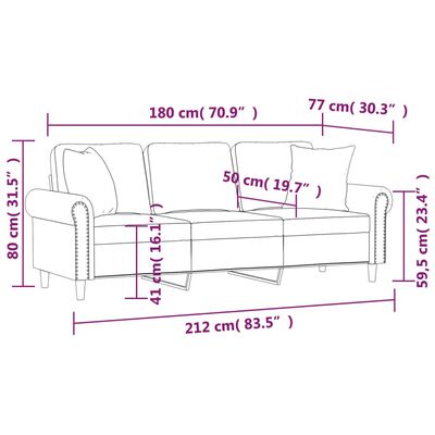 vidaXL Canapé 3 places avec oreillers gris clair 180 cm velours