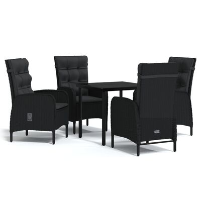 vidaXL Ensemble à manger de jardin avec coussins 5 pcs Noir