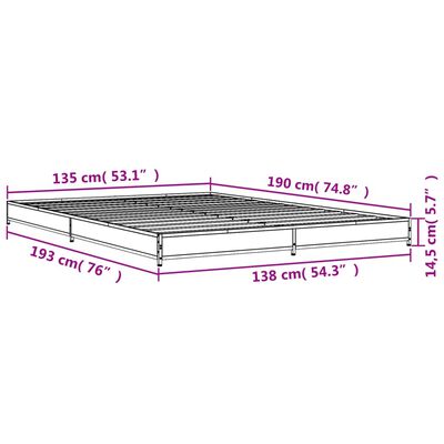 vidaXL Cadre de lit chêne fumé 135x190 cm bois d'ingénierie et métal