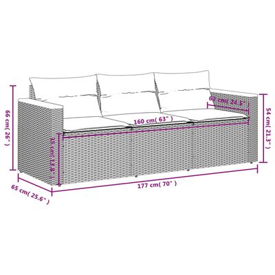 vidaXL Canapé de jardin avec coussins 3 places gris résine tressée