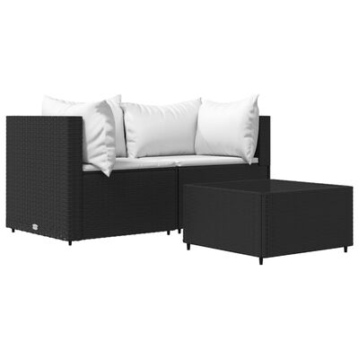 vidaXL Salon de jardin 3 pcs avec coussins Noir Résine tressée