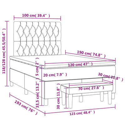 vidaXL Sommier à lattes de lit avec matelas crème 120x190 cm tissu