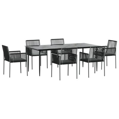 vidaXL Ensemble à manger de jardin coussins 7 pcs noir rotin et acier