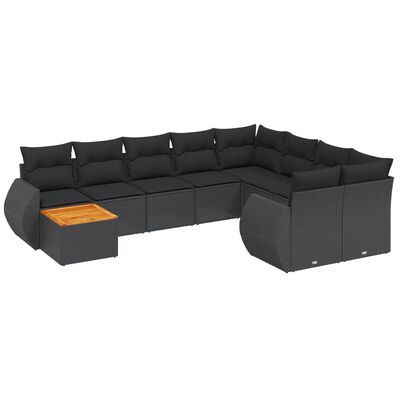 vidaXL Salon de jardin 10 pcs avec coussins noir résine tressée