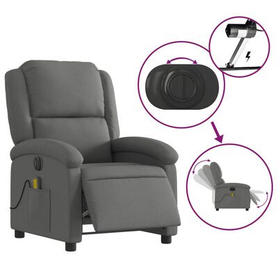 vidaXL Fauteuil inclinable de massage électrique gris foncé tissu