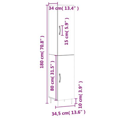 vidaXL Buffet haut Sonoma gris 34,5x34x180 cm Bois d'ingénierie