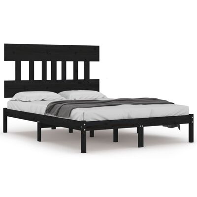 vidaXL Cadre de lit Noir Bois massif 135x190 cm Double