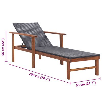 vidaXL Chaise longue Résine tressée et bois d'acacia massif Noir