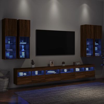 vidaXL Ensemble de meubles TV muraux 7pcs et lumières LED chêne marron