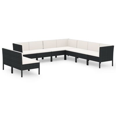 vidaXL Salon de jardin 9 pcs avec coussins Résine tressée Noir