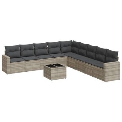 vidaXL Salon de jardin avec coussins 10 pcs gris clair résine tressée