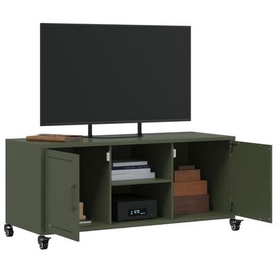 vidaXL Meuble TV vert olive 100,5x39x43,5 cm acier