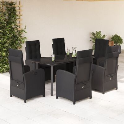 vidaXL Ensemble à manger de jardin coussins 7pcs Noir Résine tressée