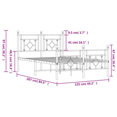 vidaXL Cadre de lit métal sans matelas avec pied de lit noir 120x200cm