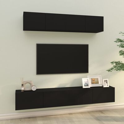 vidaXL Ensemble de meubles TV 4 pcs Noir Bois d'ingénierie