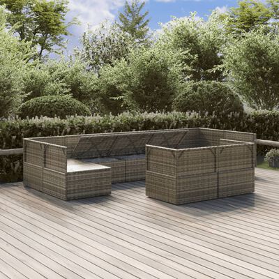 vidaXL Salon de jardin 9 pcs avec coussins Gris Résine tressée