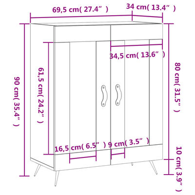 vidaXL Buffet sonoma gris 69,5x34x90 cm bois d'ingénierie