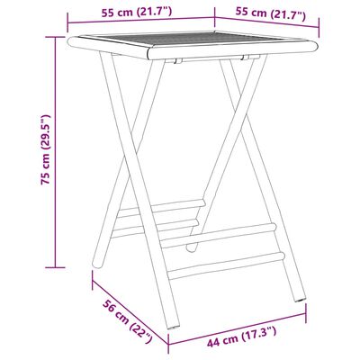 vidaXL Table de jardin pliable 55x55x75 cm bambou