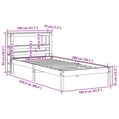 vidaXL Cadre de lit sans matelas 100x200 cm bois massif de pin