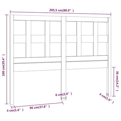 vidaXL Tête de lit 205,5x4x100 cm Bois massif de pin