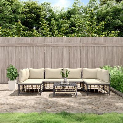 vidaXL Salon de jardin 7 pcs avec coussins anthracite résine tressée