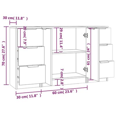 vidaXL Buffets 3 pcs gris béton bois d'ingénierie