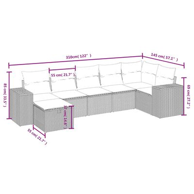 vidaXL Salon de jardin avec coussins 7 pcs gris résine tressée