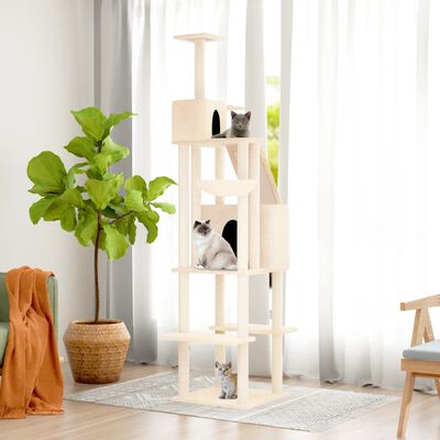 vidaXL Arbre à chat avec griffoirs en sisal Crème 201 cm