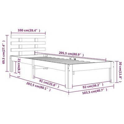 vidaXL Cadre de lit Blanc Bois massif 100x200 cm