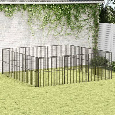 vidaXL Parc pour chien 12 panneaux noir acier galvanisé